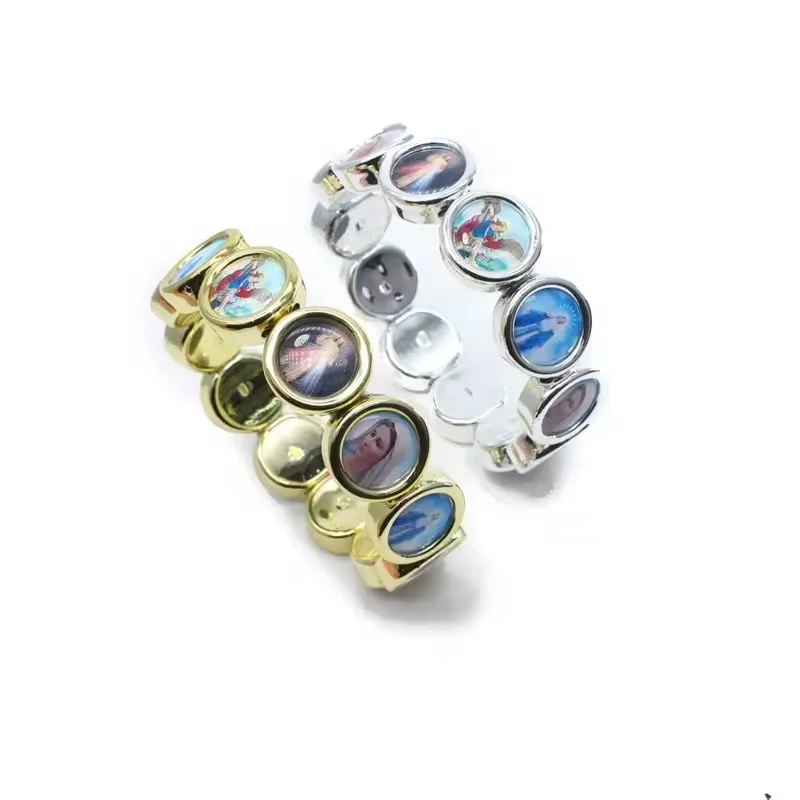 Round Catholic Saint Christian Icon Image Adjustable Size Elastic String Bracelet For Wholesale