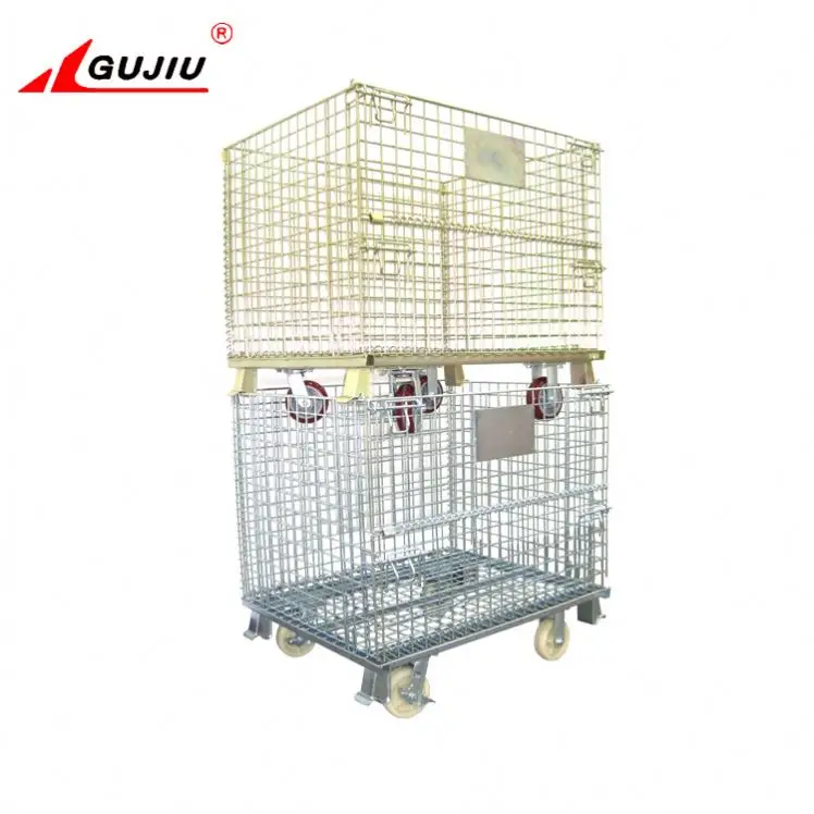 Industrial Bulk Roll Stacking Container Galvanized Mesh Wire China Foldable Durable Metal Storage Cages With Wheels