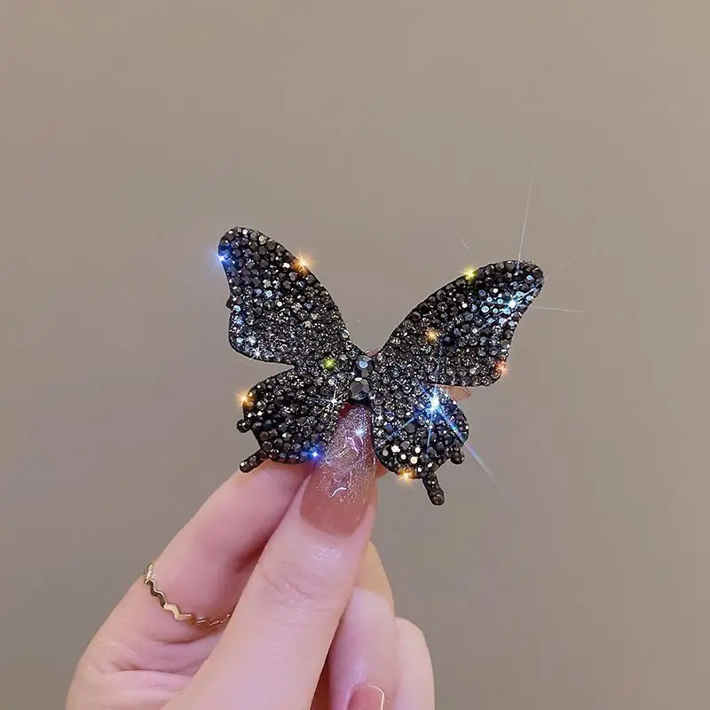 Fashionable  Rhinestone Butterfly Hair Clip Temperament Duckbill Clips Delicate Girls Hair Accessories Clip