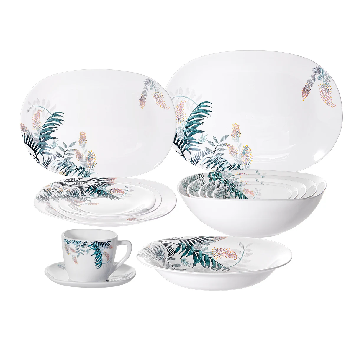 Factory wholesale in stock tempered dish plate salad bowl Heat resistant black opal ware glass dinner set 33pcs with new designs
