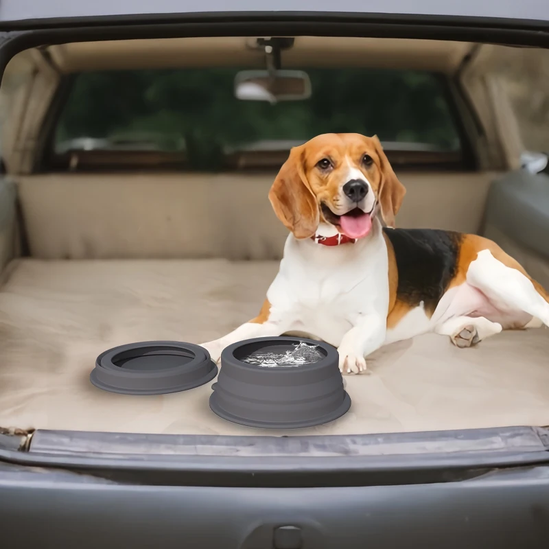 2-in-1 Collapsible Silicone Dog Travel Bowls  BPA Free Water Bowl No-Spill  Pet Food Water Feeder Bowl with Carabiner Clip