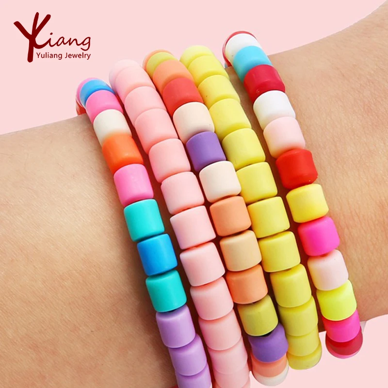 Wholesale 1 string  rainbow mixed   bucket polymer clay bracelet beads polymer clay disc 6mm jewelry making beads for kids woman