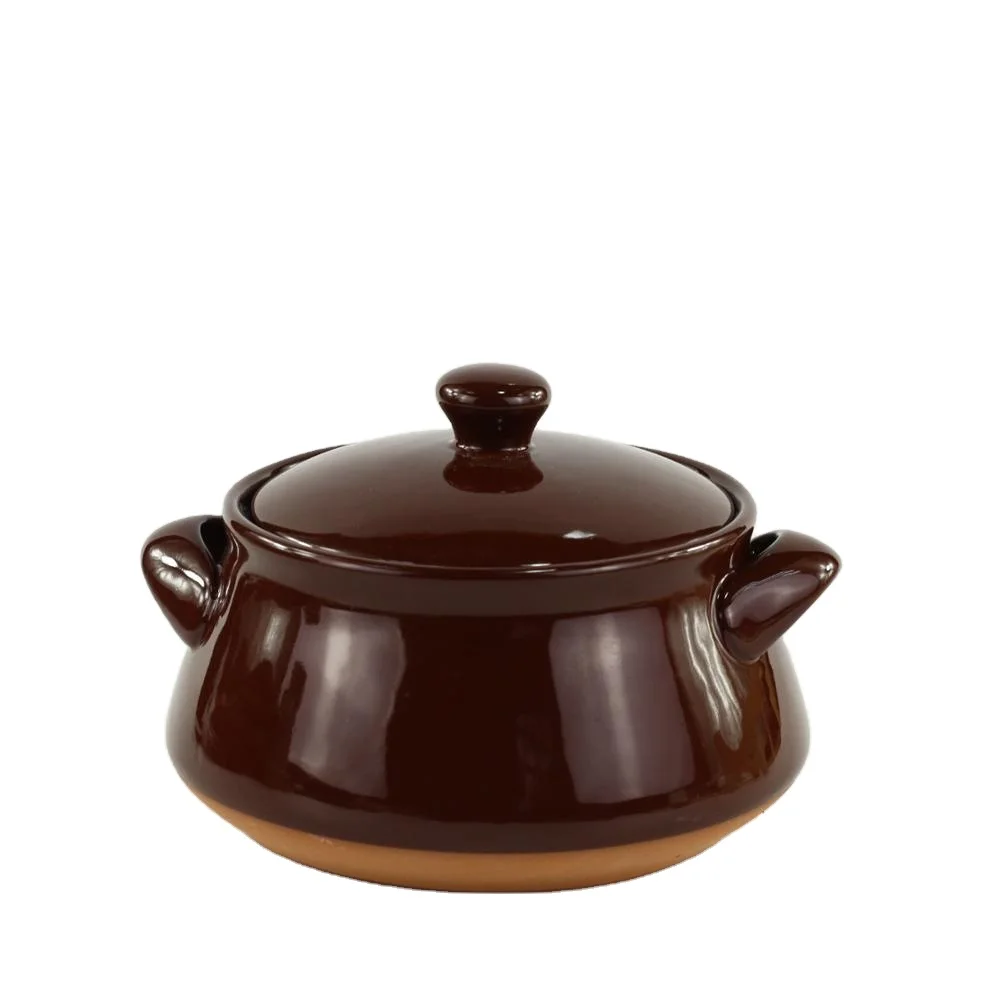 Puce blazed Terracotta ceramic food canister, Terracotta food pot with handle