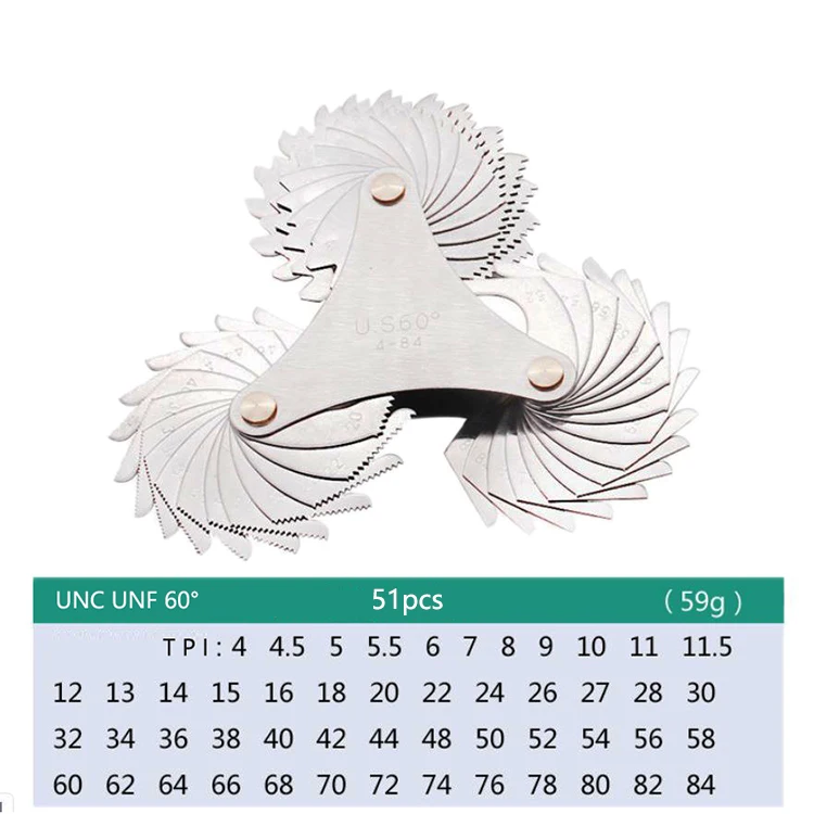 51pcs UNC UNF Bolt Screw Pitch Gauge 55 60 degrees for TPI tooth per inch American standard thread inspection