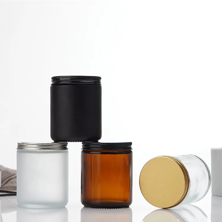 Clear/amber Cosmetic Packaging Wide Mouth Airtight Glass Jar/container Aluminium Lid Manufacturer