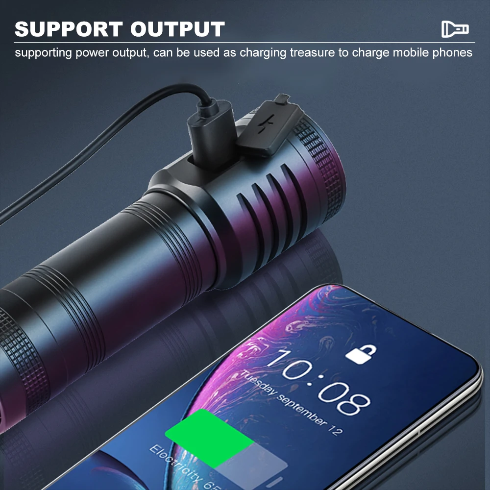 Small Flashlight 8pcs XPG LED 3000 Lumen Portable Flashlight 4 colors Powerful Torch Light Support Output Power Bank Flashlight