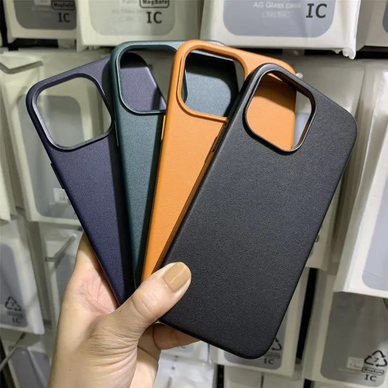 Quality Official Magsafe Leather Case with Logo for Iphone 15 14 13 12 Pro Max 1:1 Original  Clone Popup Leather Cover for Apple