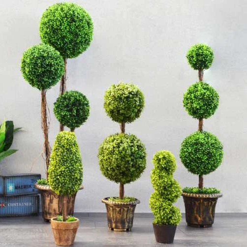 Artificial Triplicate Boxwood Ball Tree Spiral Cypress Topiary Bonsai Grass Plant