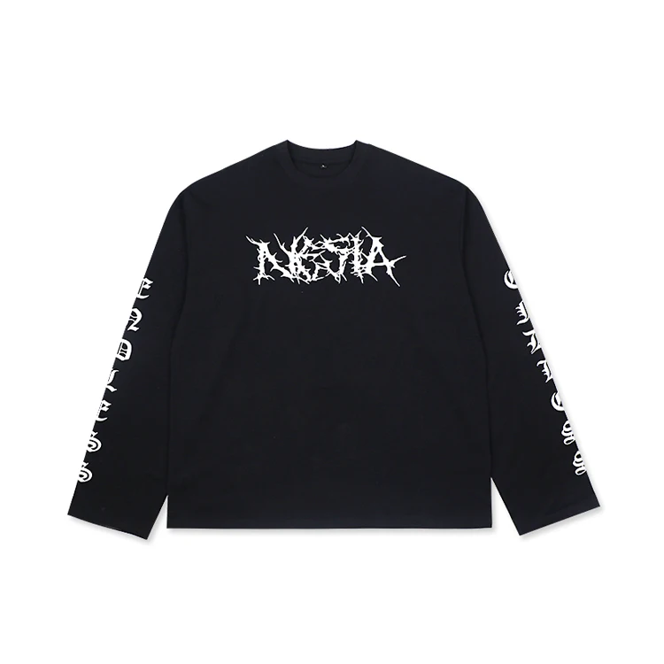 Qianzun Manufacturer black pattern screenprinted brand new fashion hip hop long sleeves t-shirt for men long sleeve boxy t shirt