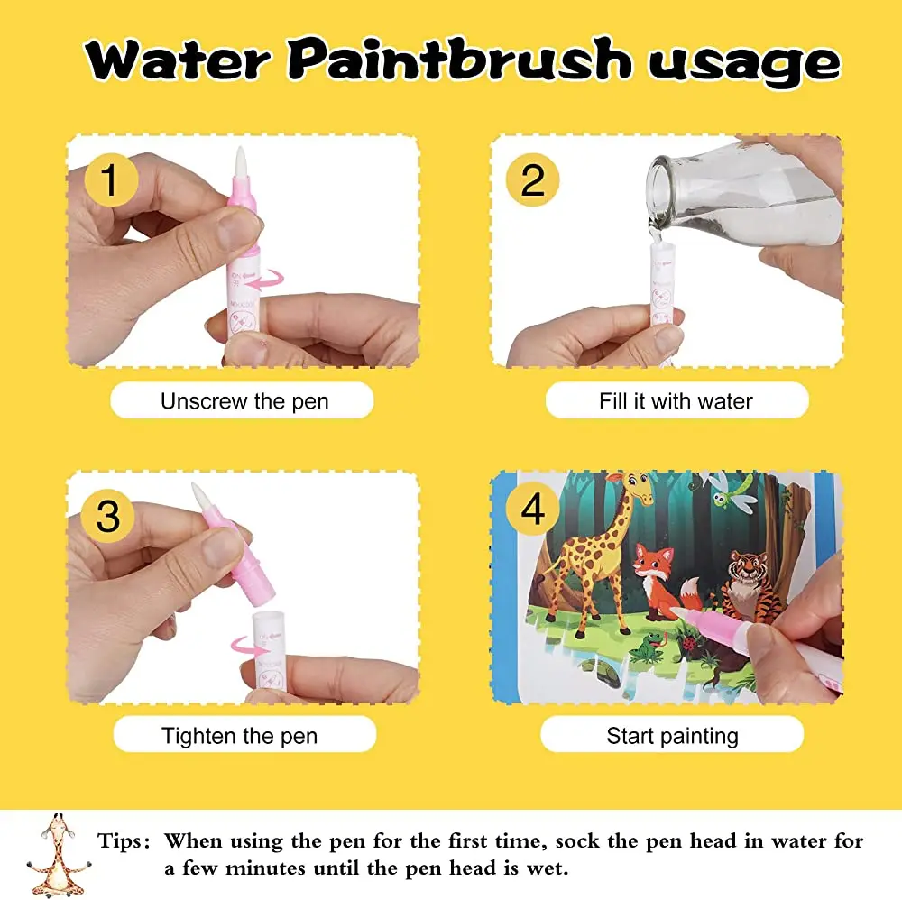 Water Coloring Magic Book for Toddlers Reusable Cartoon Water Reveal Activity Painting Book Educational Learning Toy Gifts