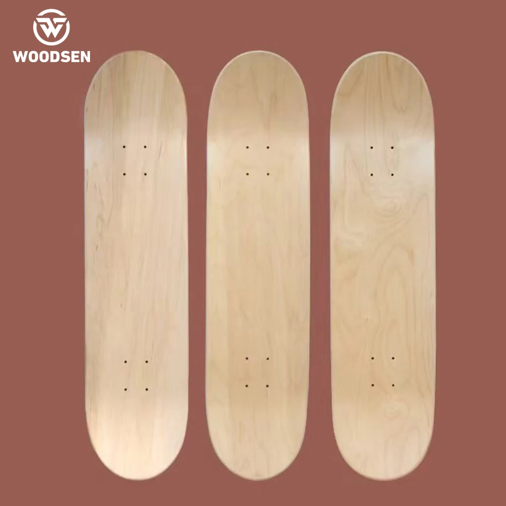 WOODSEN Custom Graphics Transparent Grip Blank Canadian Maple Skateboard Deck 8.5 8.25 Bulk Wholesale Wood Piles With Design
