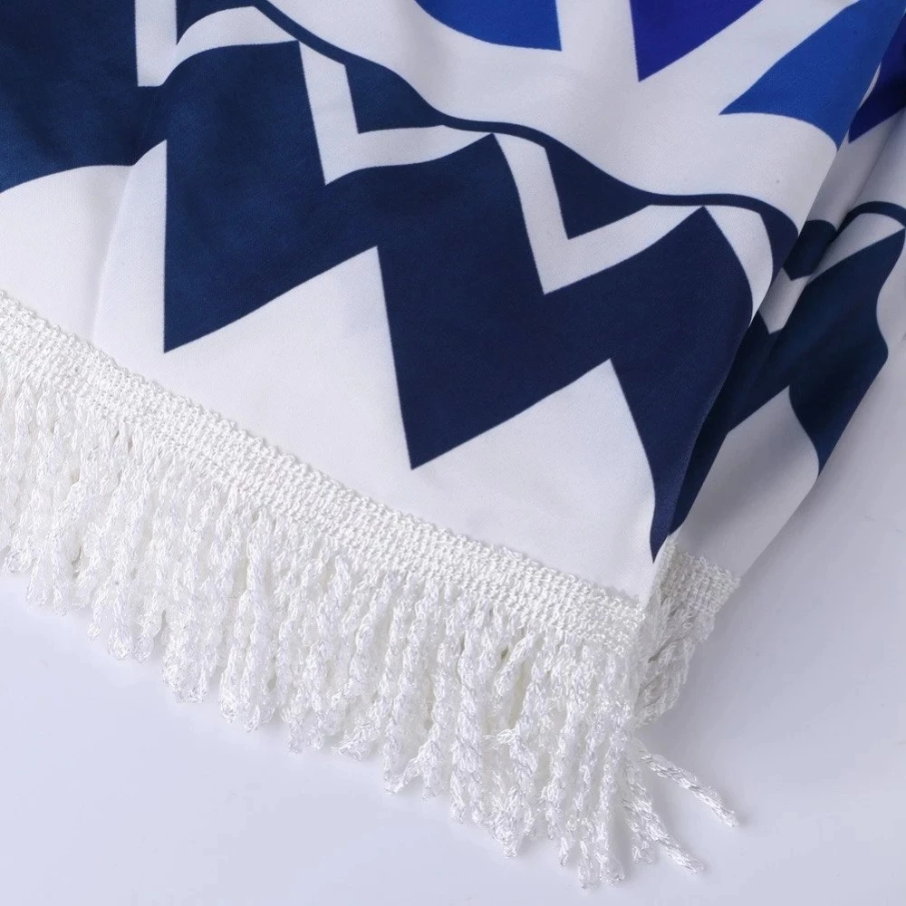 Custom logo towel beach wholesale luxury 100% cotton woven tassels high quality round beach towels