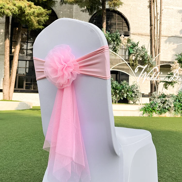 chiffon Bows chair sash organza chair sashes wedding decorative bling pre tied purple spandex chair sash