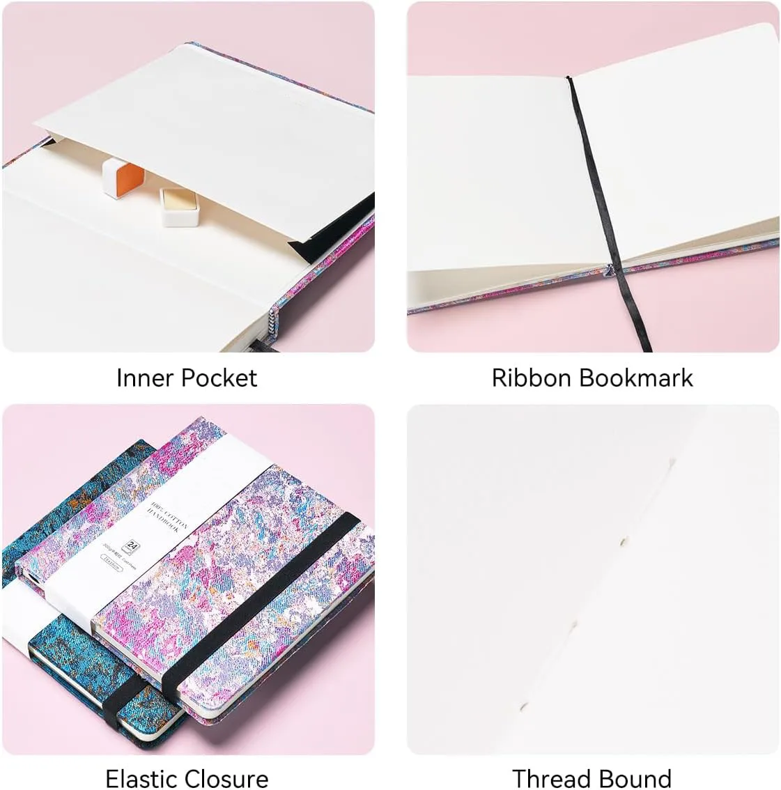 XinyiArt 100% Cotton 300gsm Acid-Free 24 Sheets Cold Press Square Watercolor Journal Paper Pad Sketchbook for Artists Adults