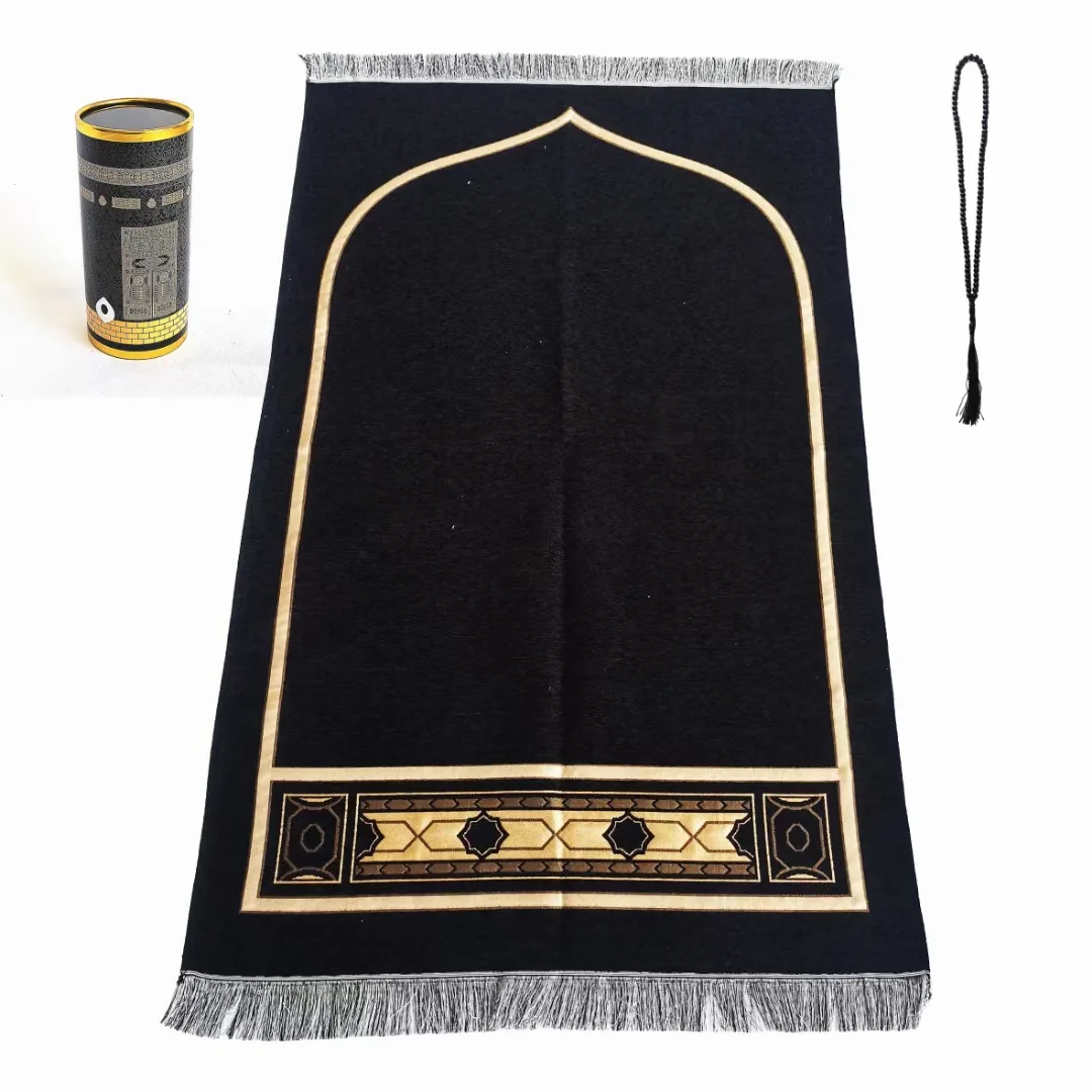 Wholesale Mosque Carpet Prayer Carpet Rug Islamic Prayer Mat Muslim Blanket Black Polyester Woven OEM Muslim Gift Rectangle