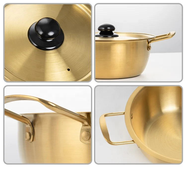 Kitchenware Korean Gold Silver Noodle Ramen Pot Double Ear Soybean Paste Soup Pot Cooking Pot