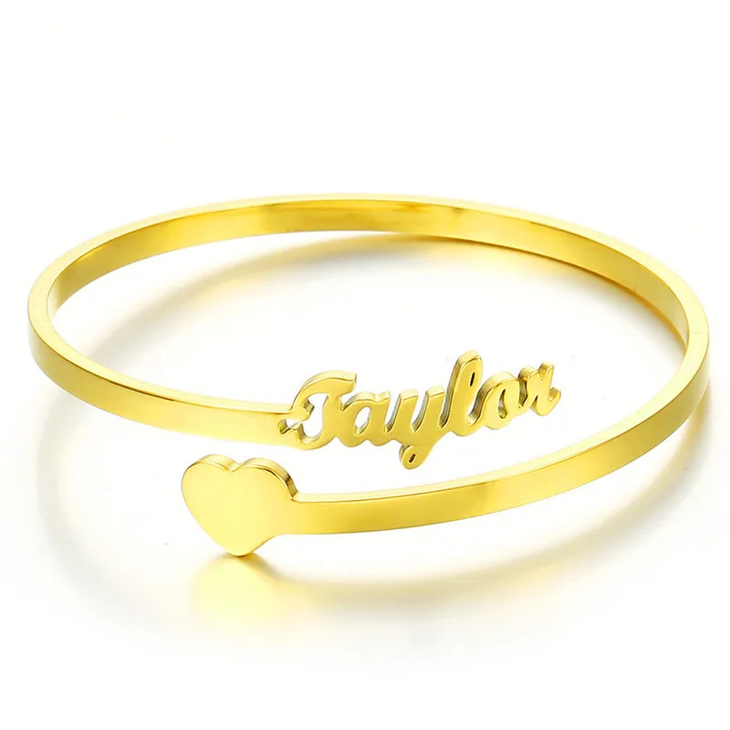 Gold Plated Custom Heart Name Ring Jewelry Personalized Stainless Steel Fashion Adjustable Nameplate Letter Finger Ring