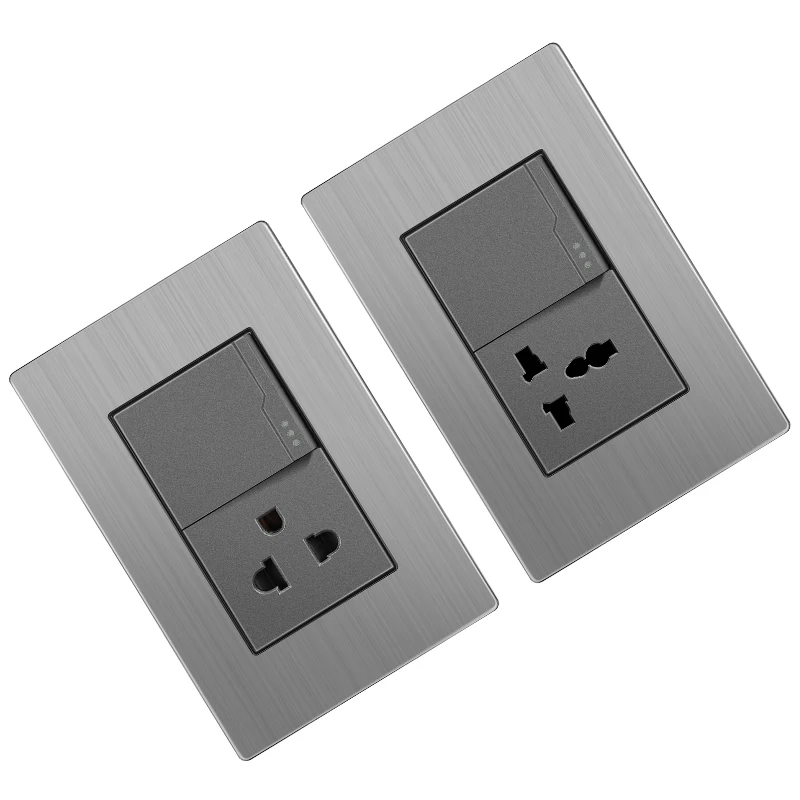 Peru Bolivia Venezuela Stainless wall switch and socket 1 pole 16A multi socket 250V outlet