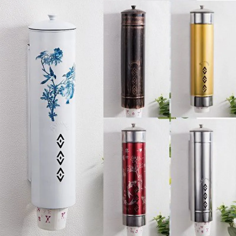 
Wholesale Hotel Wall Mounted Paper Coffee Cup Holder Rack Automatic Cup Dispenser Home Holder Easy Install Stainless Steel 