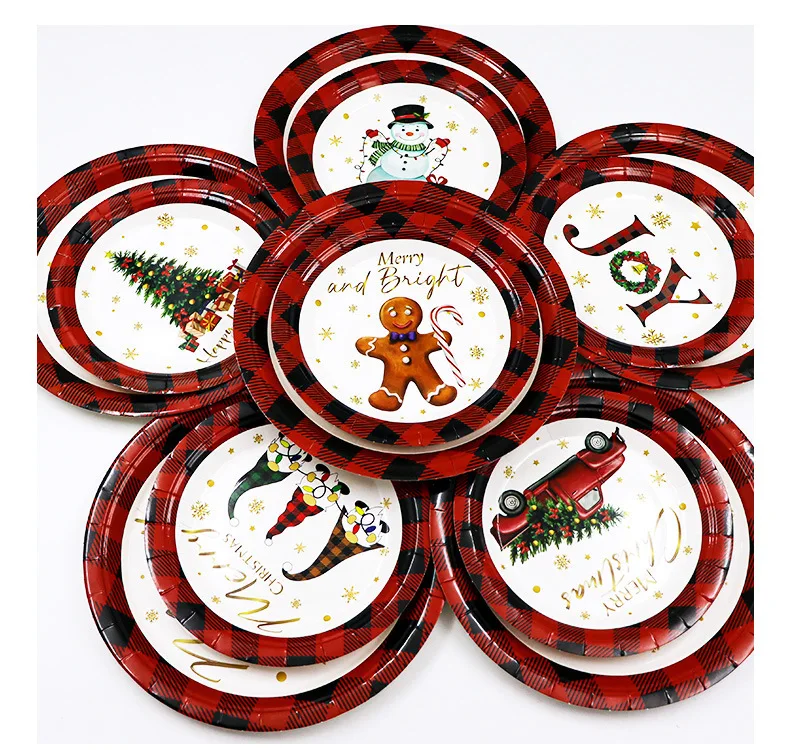 Cheap Price Disposable Christmas Paper Dishes Plates Tableware Christmas Party Supplies Decor Paper Cake Plates Dishes