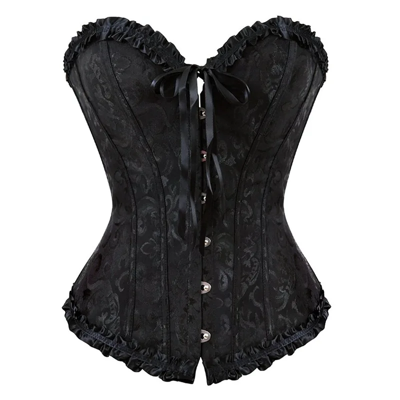 Women Bustier Corsets Overbust Lingerie Vintage Victorian Fashion Corselet Top Sexy Erotic Zip Floral Lace Plus Size Luxury 2PCS