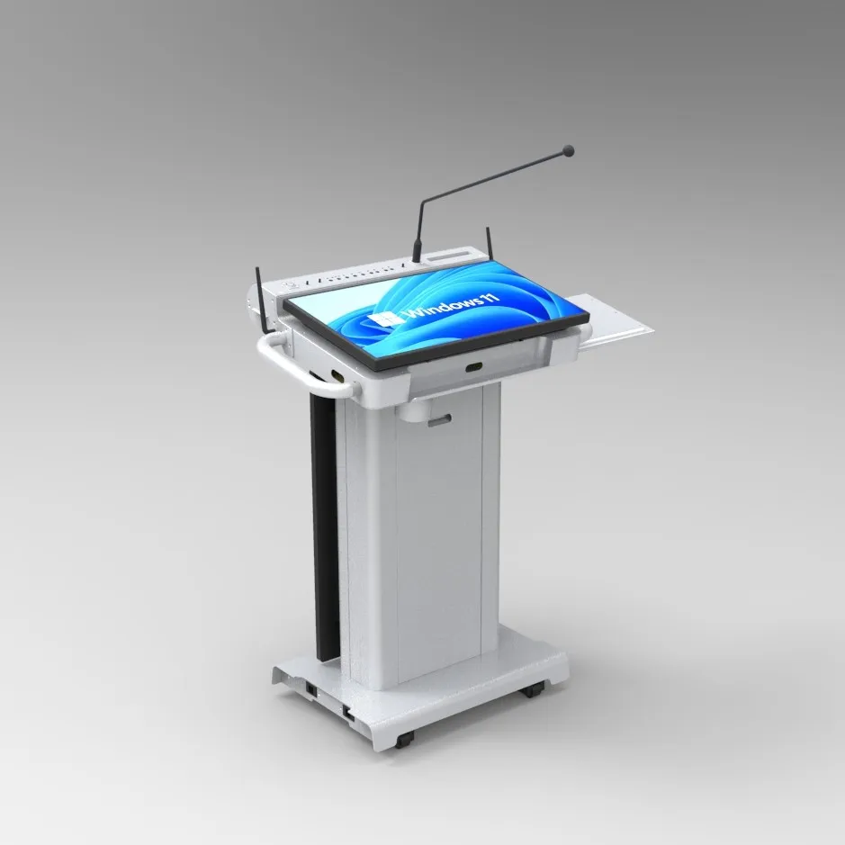 Electric Height Adjustable Podium Aluminum Body Main Screen Windows & Second Front Android Interactive Speech Stand