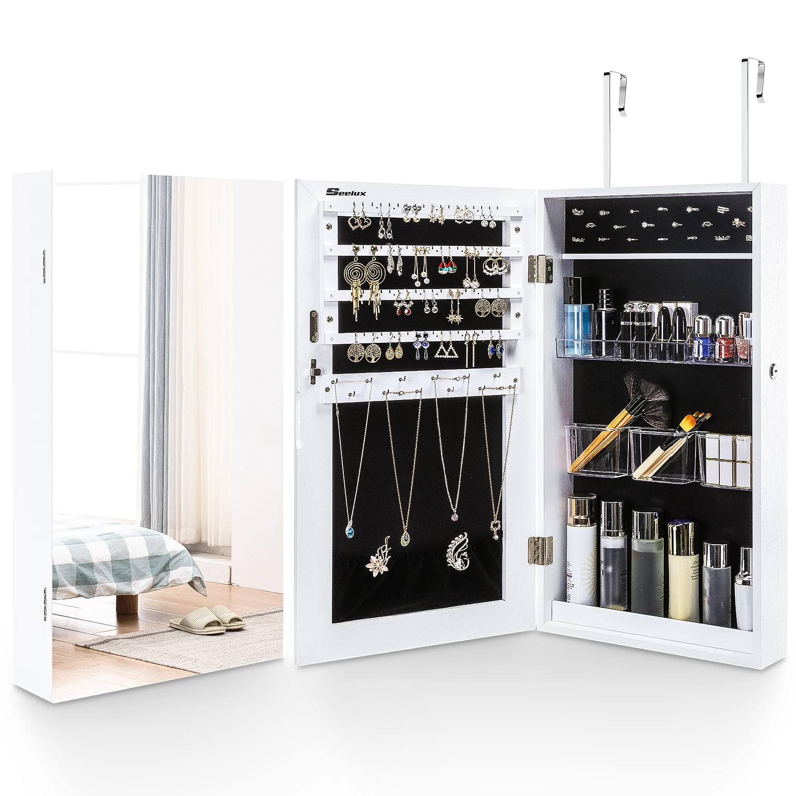 Door hanging mirror jewelry cabinet organizer