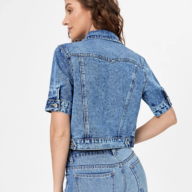 Women denim coats and jackets short solid color short sleeve jeans denim-jackets-for-women