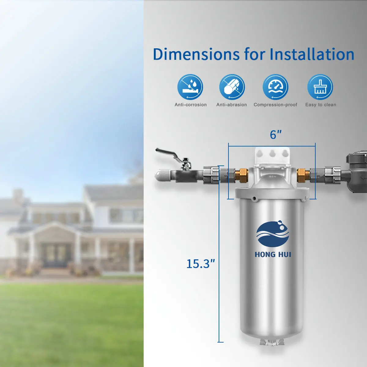 HONG HUI  HMF-10A NSF Certificate 10 Inch Stainless Steel Water Filter Housing Big Blue Water Filter Housing