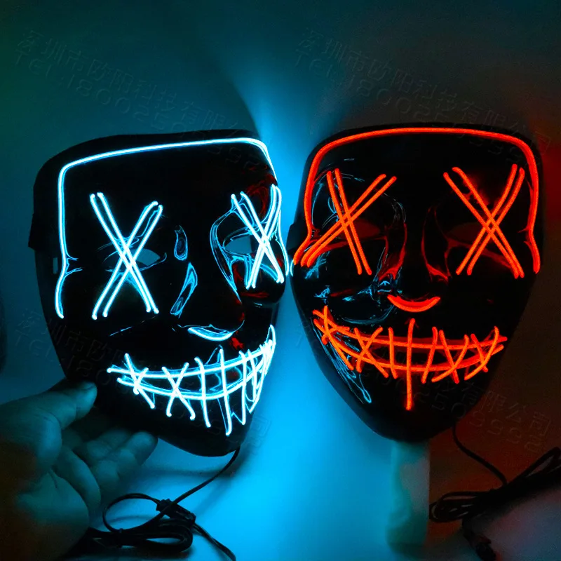 Halloween Party Mask Bloody V-Shaped Colorful Light Up Scary Cosplay Pvc Face Party Led Custom Halloween Mask