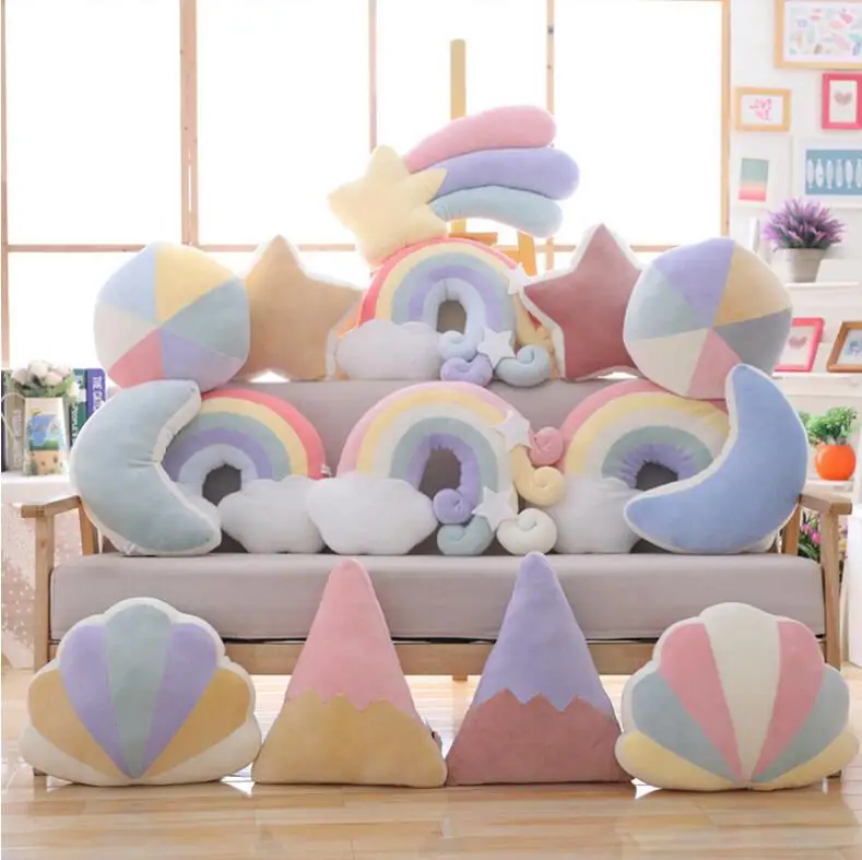 
2020 Hot Seller Rainbow Star Moon Shell Soft Decorative Pillow For Home Sofa Office Car 