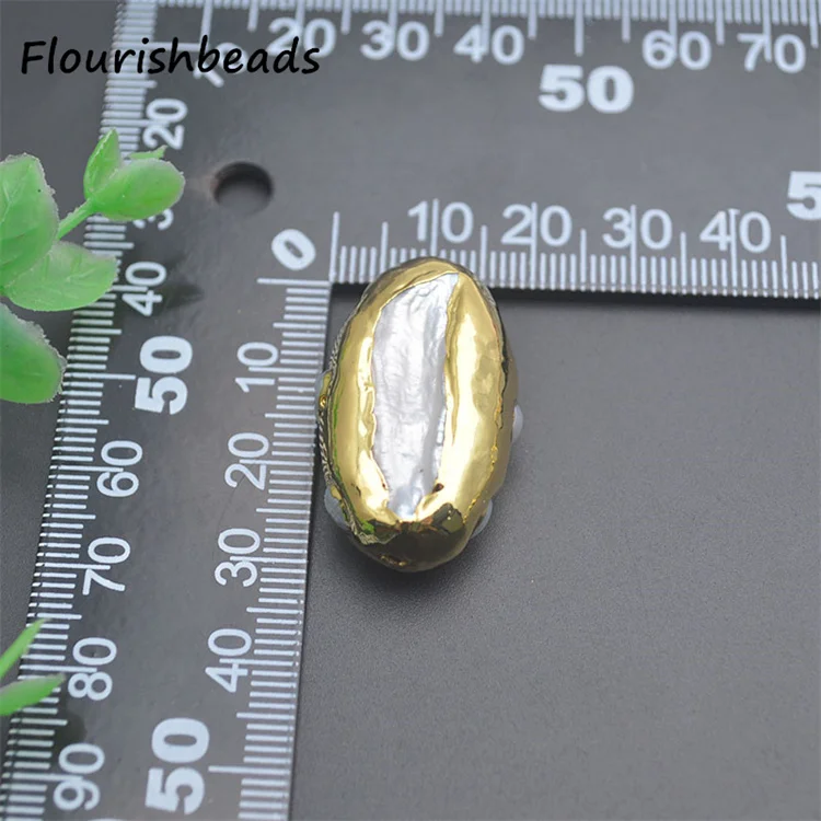 Wholesale  Gold Plated Long Oval Shape Natural Freshwater Pearl Loose Beads for DIY Jewelry Bracelet Necklace Making