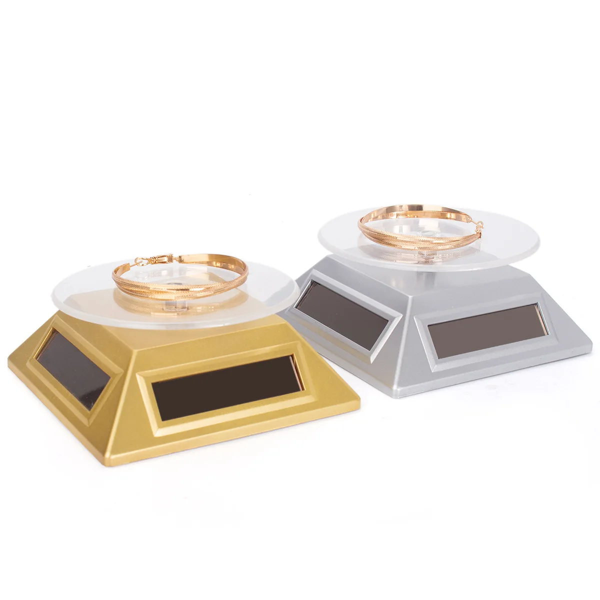 Solar Showcase Solar Energy Rotating Turntable Jewelry Watch Phone Product Led Light Solar Display Stand with Battery