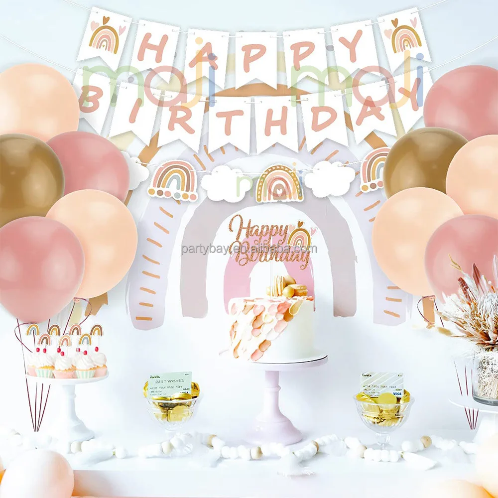 New Product 3D Rainbow Banner Birthday Party Decorations Supplies Set