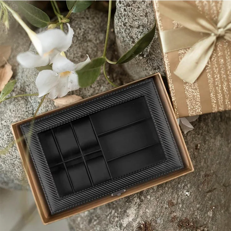 Carbon fiber Double Layers Gift Watch box organizer Drawer Watch Storage box for Watches Jewellery