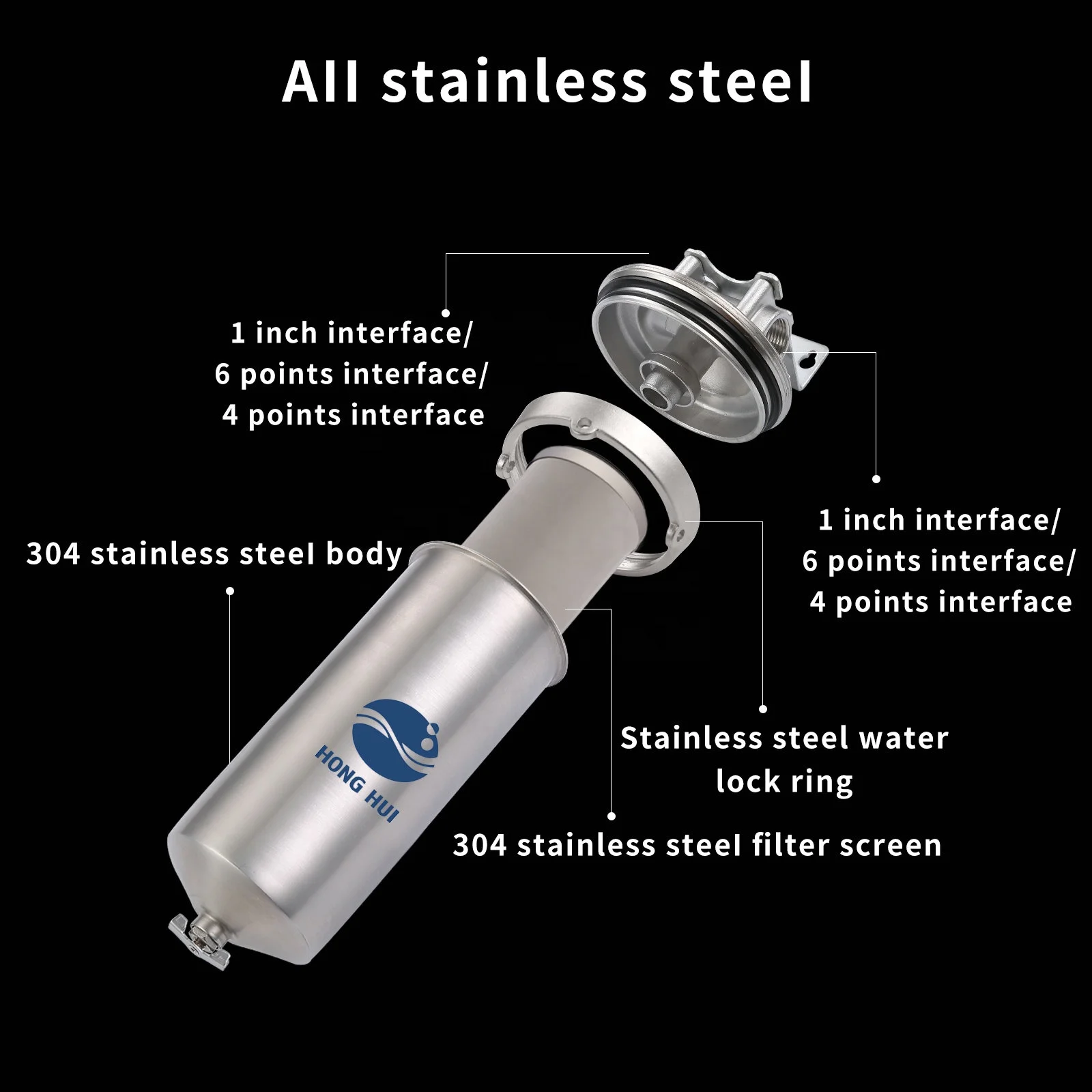 HONG HUI  HMF-10A NSF Certificate 10 Inch Stainless Steel Water Filter Housing Big Blue Water Filter Housing