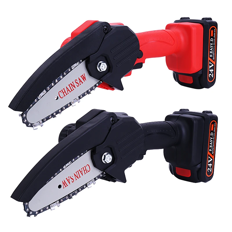 24V Portable Electric Pruning Saw One-Hand Mini Chainsaw Woodworking Garden Logging Tools Rechargeable Adjustable Cutting Speed