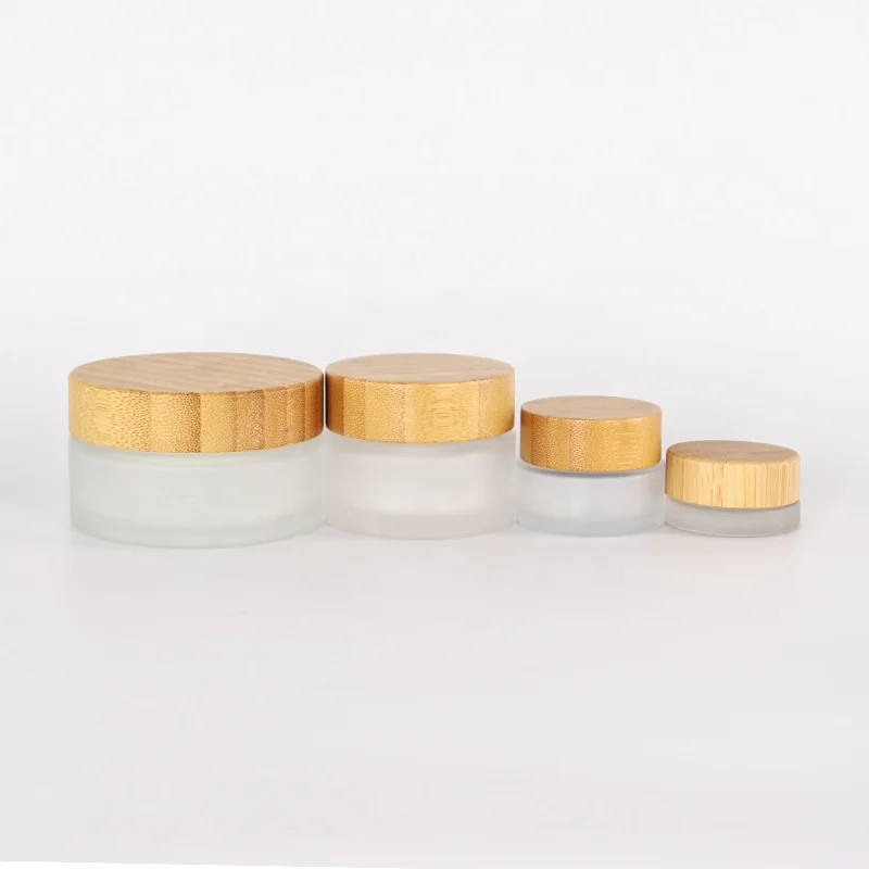 Eco friendly cosmetic packaging cosmetic glass jar with bamboo lid 100g glass cosmetic jar real bamboo