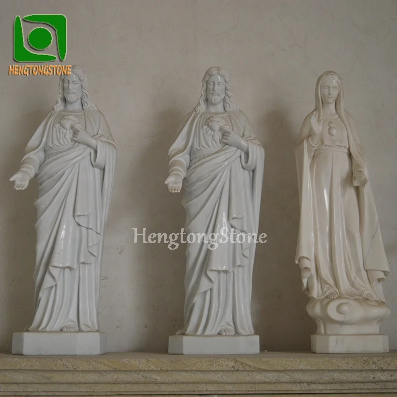 Religious Sculpture Small Size H62cm Marble Jesus And Virgin Mary Statue In Stock
