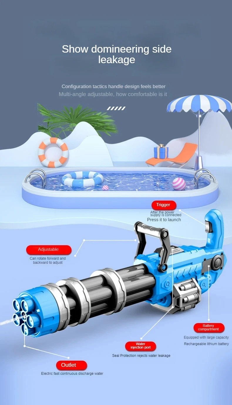 Hot Sale Automatic Kids Outdoor Toy Electric Squirt Gatling Water Gun Summer Party Toys