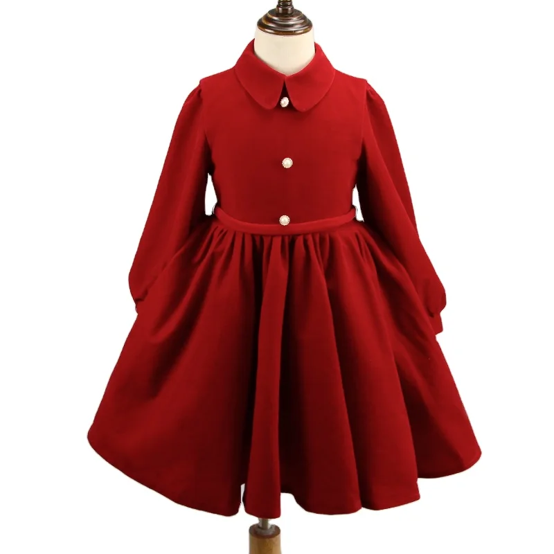 Solid color Long sleeve Birthday Party A-Line Dresses Bow Flower girls velvet dress