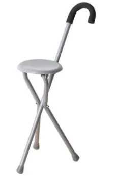Lightweight Tri -leg folding anti-slip walking stick with seat