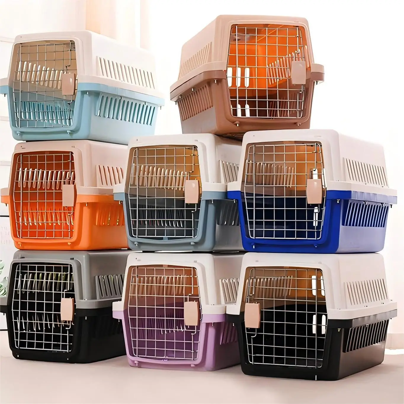 Portable Solid Pattern Pet Box Button Closure Cat and Small Dog Car Cage for Outgoing Consignment