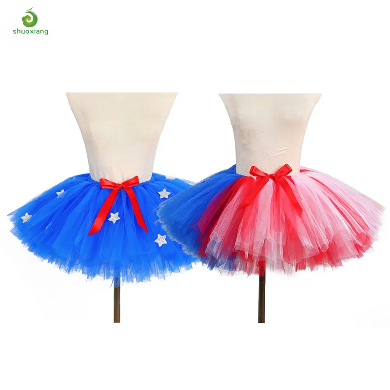 
Girls Tutu Skirt Kids Independence Day Party Dance Wear Blue Red and White Tulle Skirt Ballet Costume Skirt Children Clothing 
