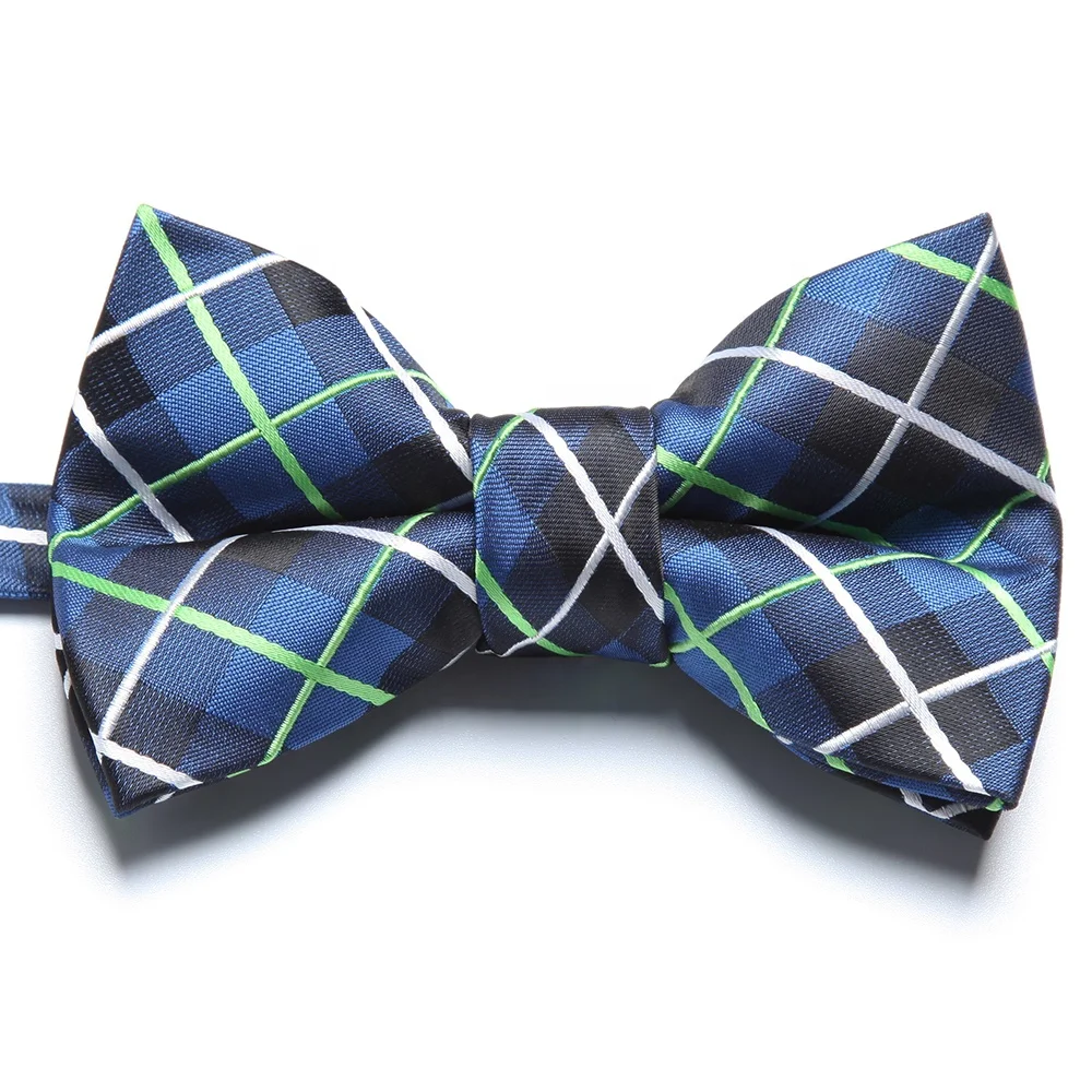 cheap low MOQ high quality navy blue and green plaid oversize butterfly pre tied bow ties men tie mens gift box bowtie