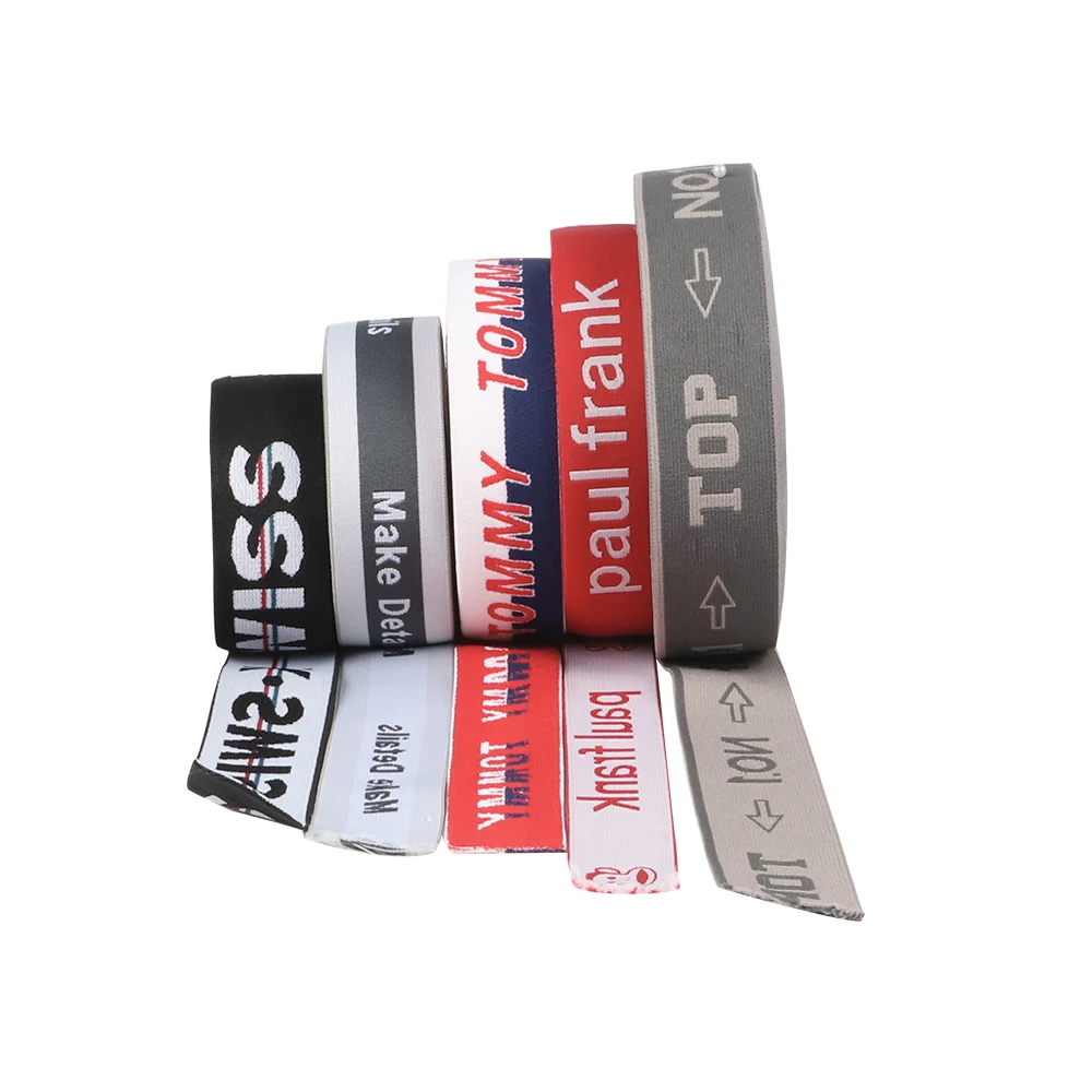 Printed custom logo design woven label and webbing woven jacquard webbing strap polyester tape