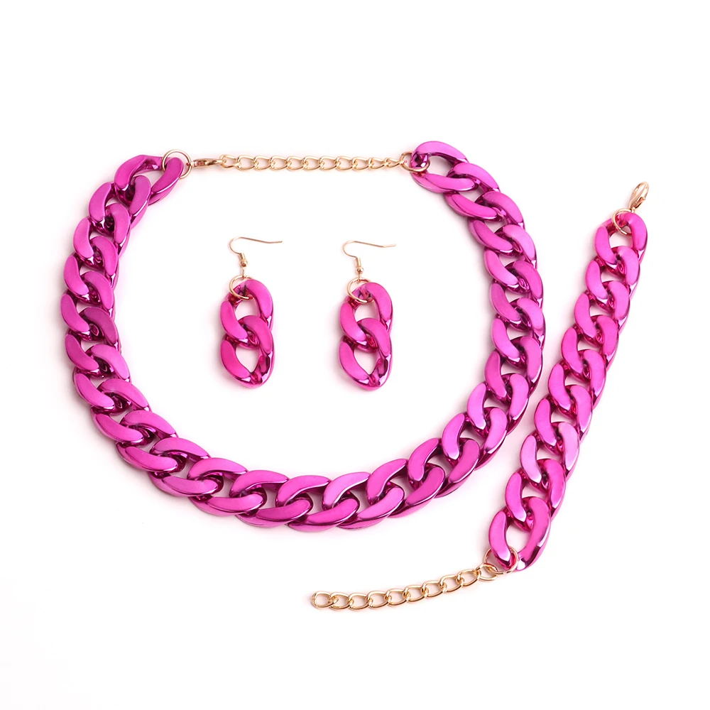 Colorful bright bracelet earrings necklace set temperament woman personality jewelry