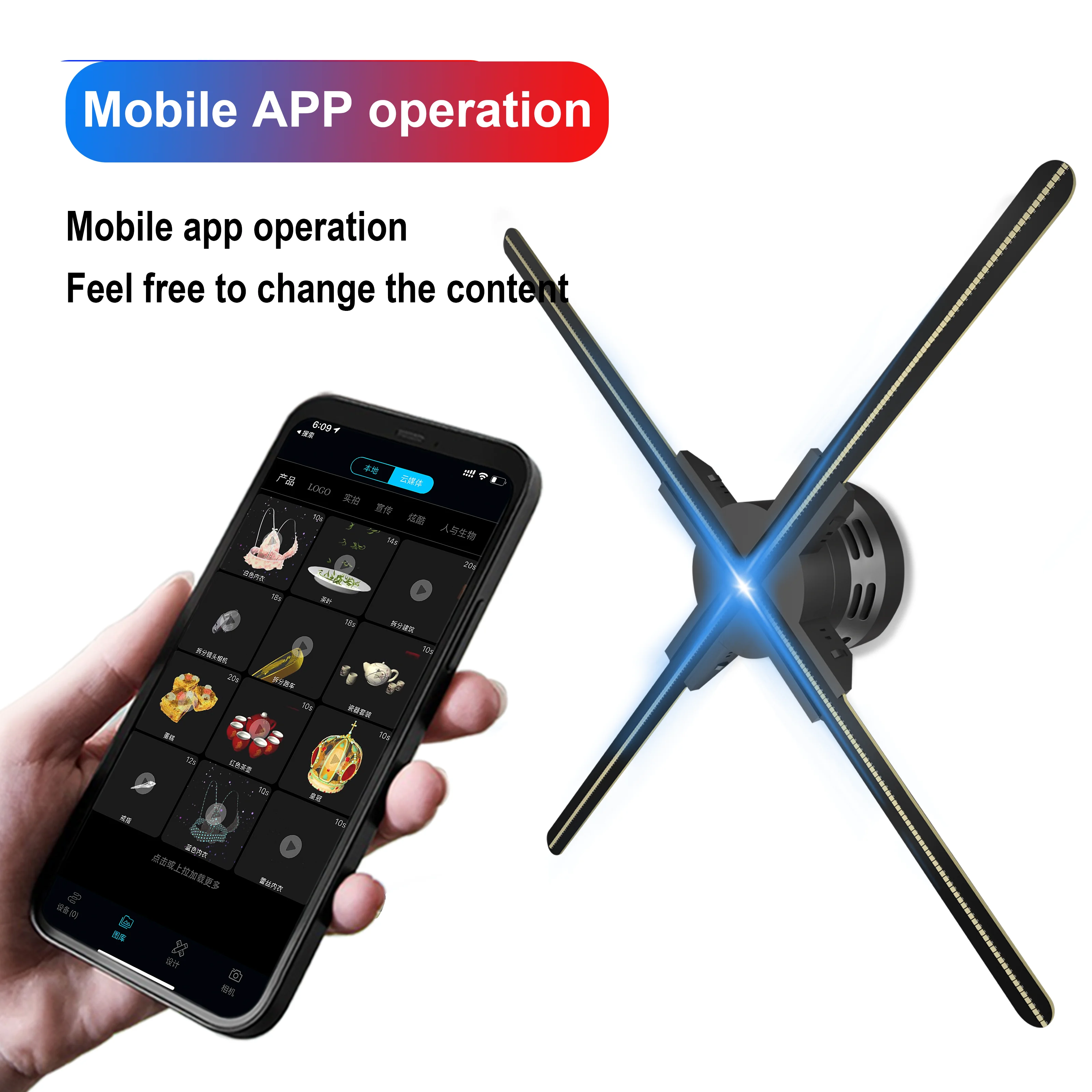 Led Hologram Fan 3d holographic Projector  3D Hologram Advertising Display
