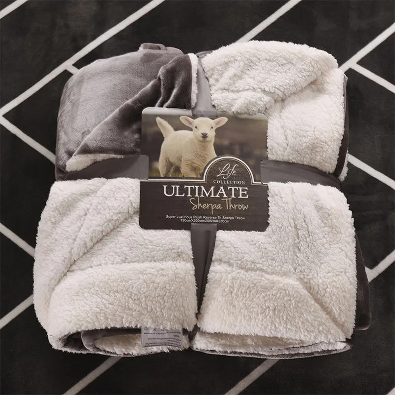 New Design Custom Logo Sherpa Blanket Luxury Bed Accessories Flannel Fleece Throw Blanket for Winter Plaid Woven 100% Polyester
