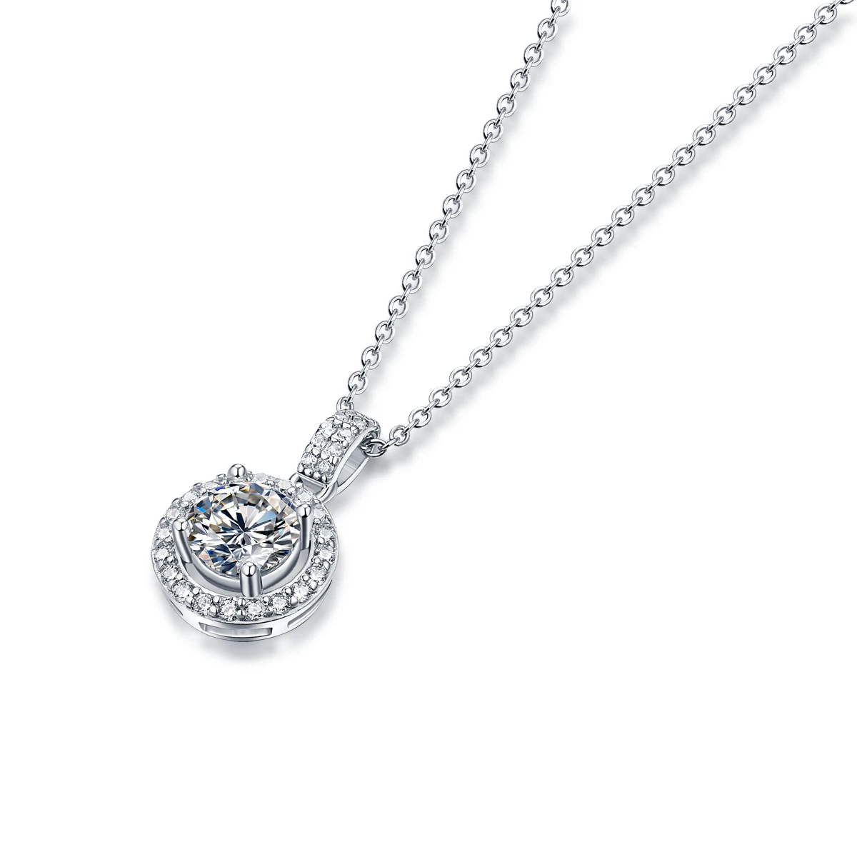 Factory Wholesale Price D VVS 6.5mm Round Moissanite Diamond 14K Gold Plated 925 Sterling Silver Necklace Pendant